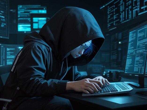 hacker using laptop computer with html code and map attack and programming concept double exposure