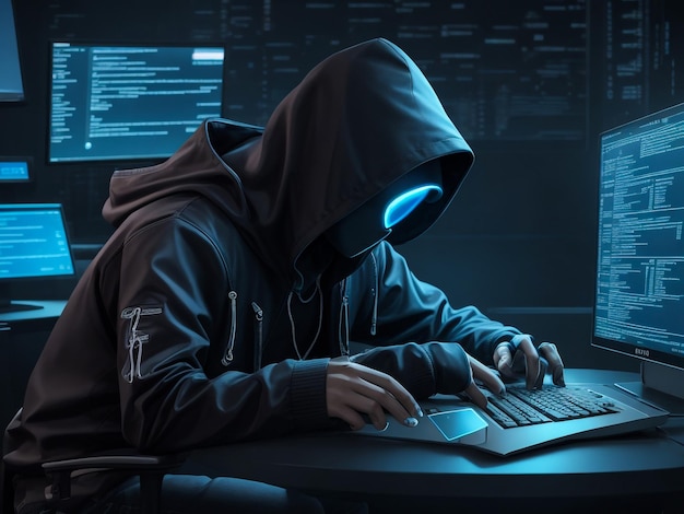 hacker using laptop computer with html code and map attack and programming concept double exposure