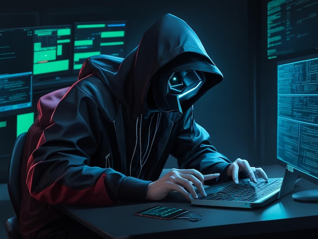 hacker using laptop computer with html code and map attack and programming concept double exposure