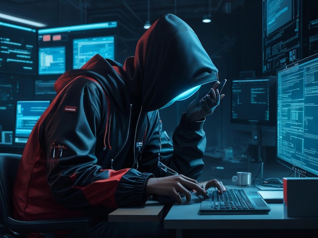 hacker using laptop computer with html code and map attack and programming concept double exposure