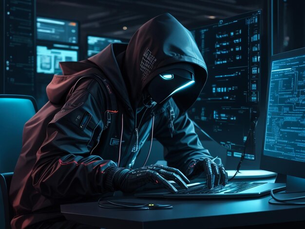 hacker using laptop computer with html code and map attack and programming concept double exposure