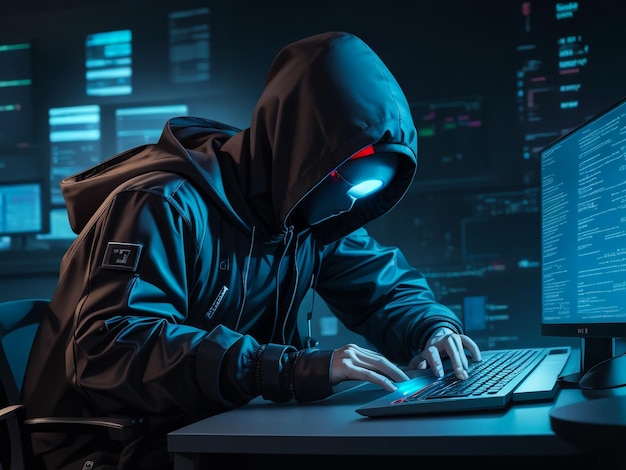 hacker using laptop computer with html code and map attack and programming concept double exposure
