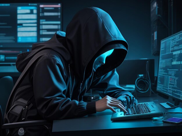 hacker using laptop computer with html code and map attack and programming concept double exposure
