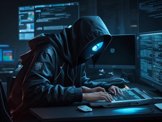 hacker using laptop computer with html code and map attack and programming concept double exposure