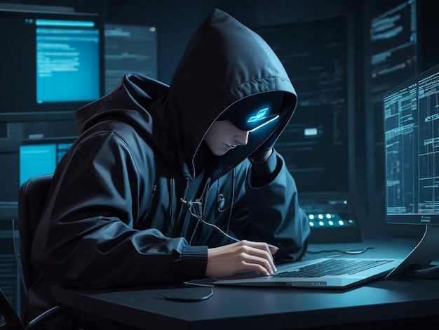 hacker using laptop computer with html code and map attack and programming concept double exposure