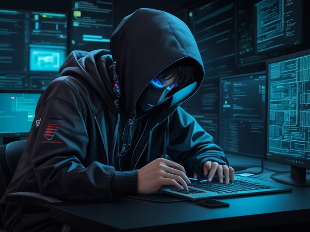 hacker using laptop computer with html code and map attack and programming concept double exposure