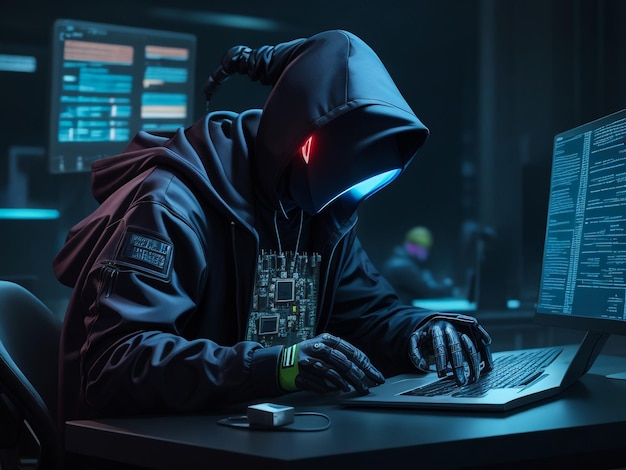 hacker using laptop computer with html code and map attack and programming concept double exposure