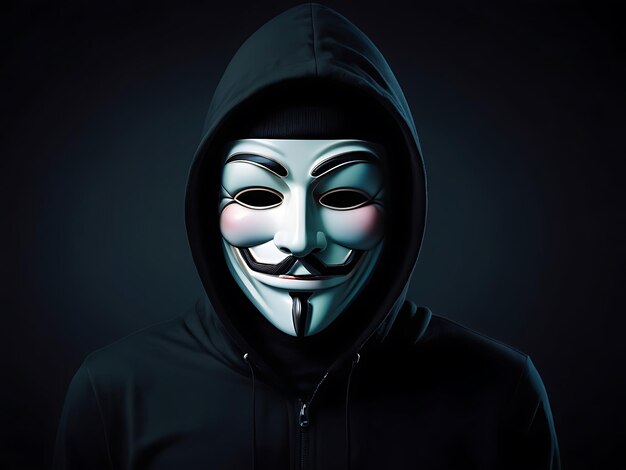 Hacker Wearing the Anonymous Mask and hoodie on dark binary code ...