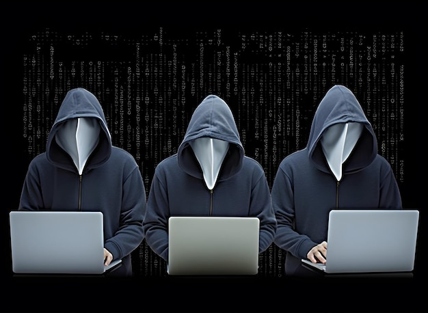 Hackers zonder gezicht Concept van hackergroepsorganisatie of -vereniging