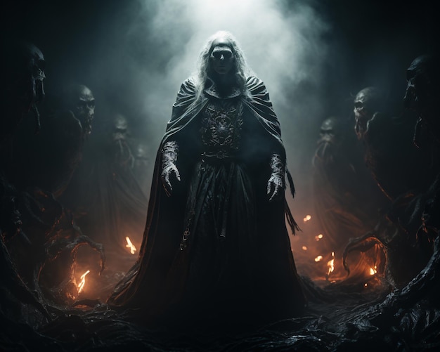 Hades heerser van het donkere rijk van de onderwereld en spookachtige figuren mysterie en onheil