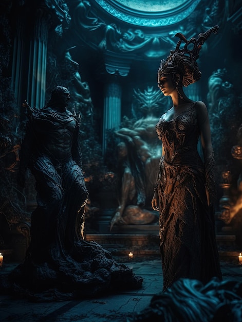 Hades and Persephone in the underworld or hell AI generated image