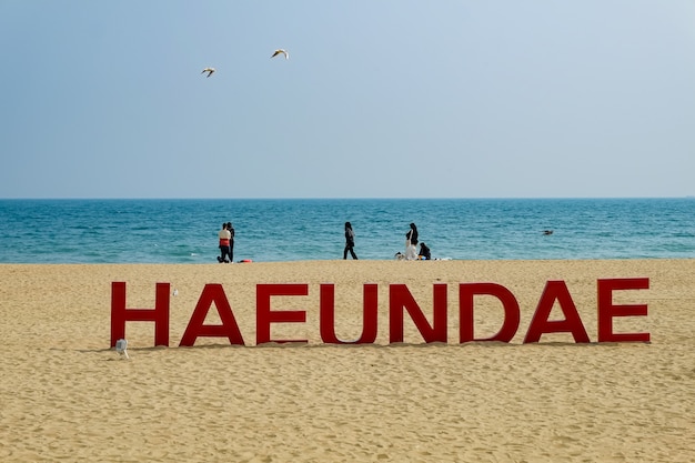 Foto haeundae strand gevel in busan, korea.