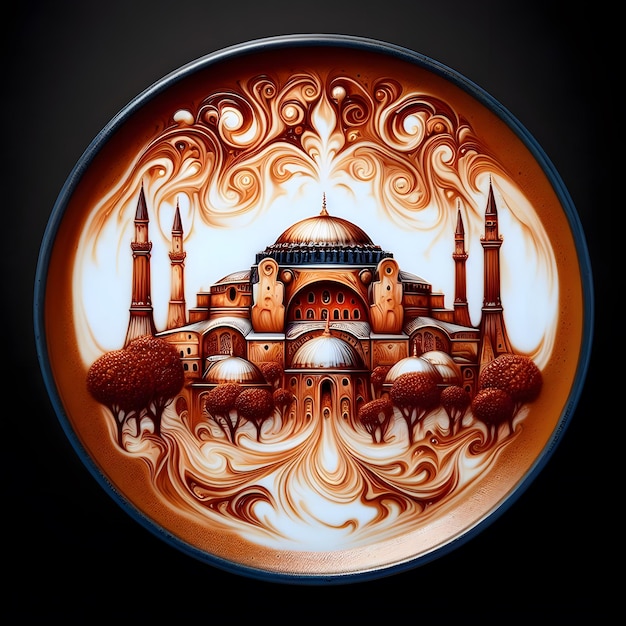 Hagia Sophia Mosque Latte Art Naturalistic Yet Surreal Style