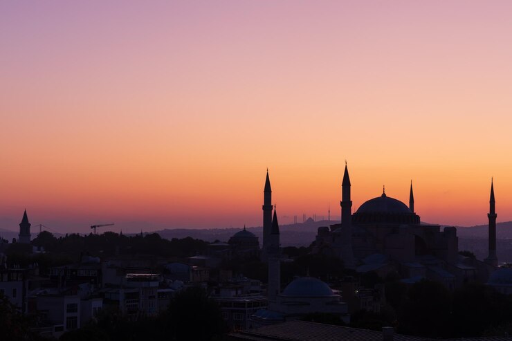 アヤソフィアシャドウビュー美しい夕日の色イスタンブールトルコ