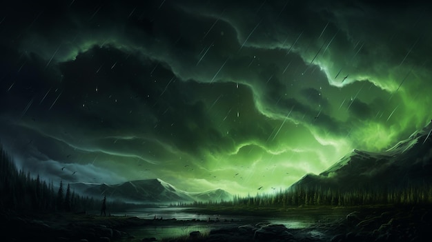 Photo hailstorm under the aurora