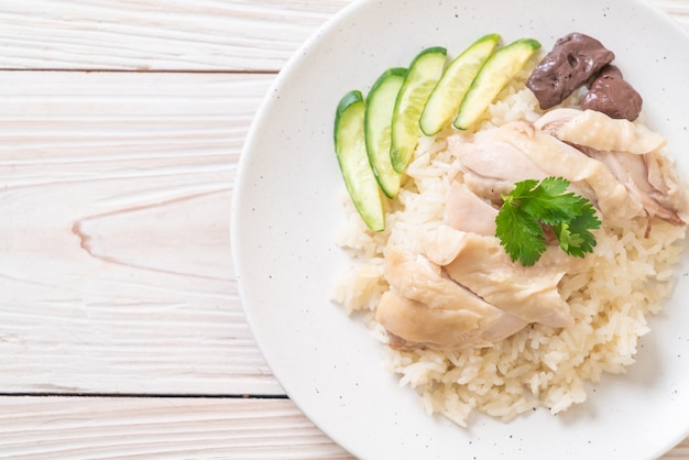 Hainanese chicken rice or steamed chicken rice