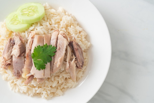 Hainanese Chicken Rice or steamed rice with chicken