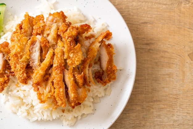 Riso al pollo hainanese con pollo fritto o zuppa di pollo al vapore di riso con pollo fritto, stile asiatico