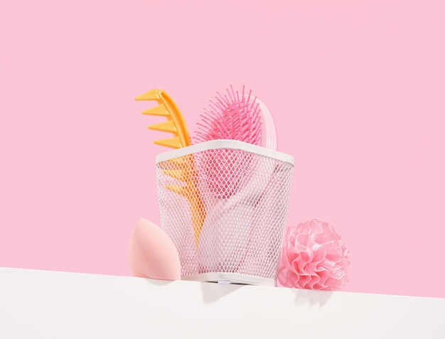Photo hair care combs and a flower shaped hair band beauty still life