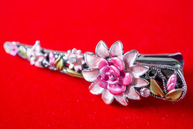 Hair clip with jewelry and flower