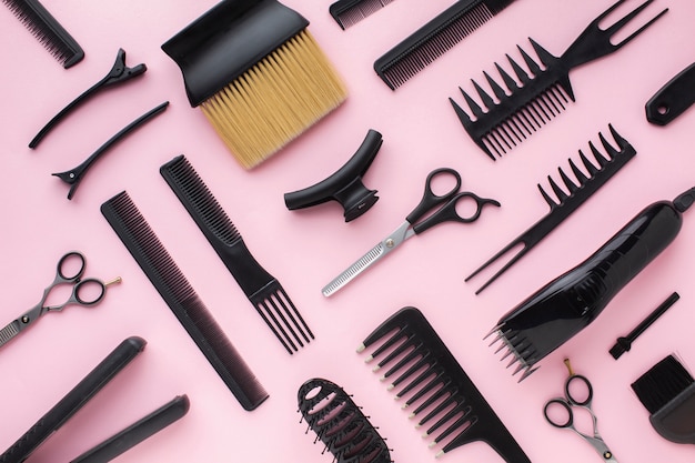 hair clips and combs flat lay
