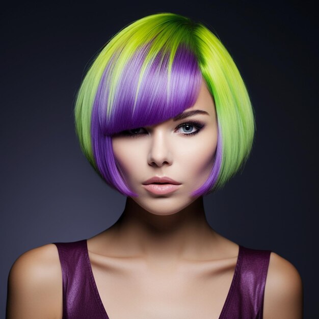 Photo hair color blocking technique with lime green its very bright and purple