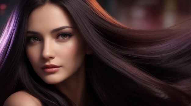 사진 길고 빛나는 머리를 가진 아름다운 여성의 헤어 제품 광고 사진 촬영