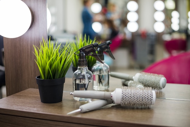 Photo hair salon tools on table