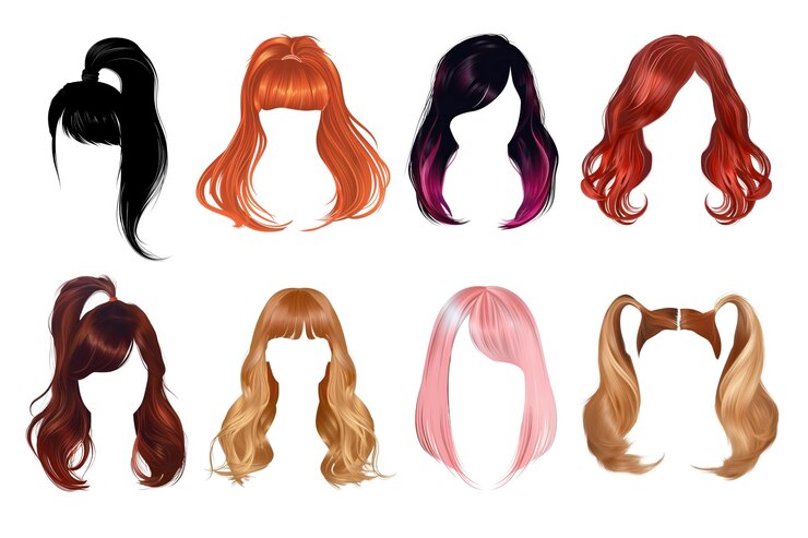 Photo hair style illustration png cut out set