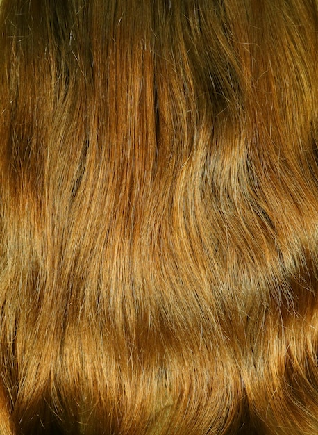 Hair texture close up golden brown honey color, closeup view of bunch of shiny straight brown hair