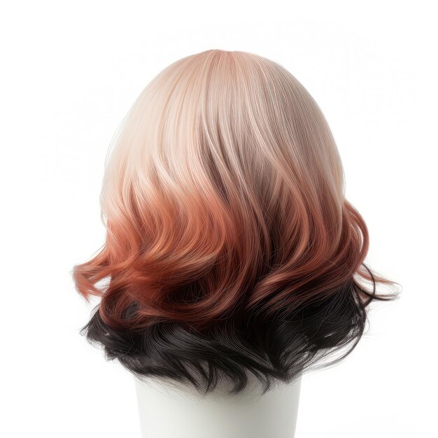 Photo hair wig over the plastic mannequin head isolated over the white background mockup featuring