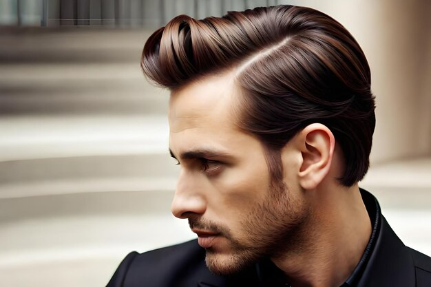 the haircut of the man is a very stylish hairstyle.