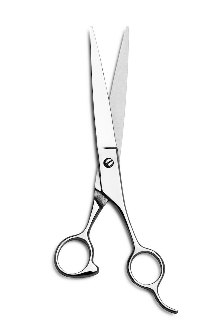 Photo haircutting scissors on white