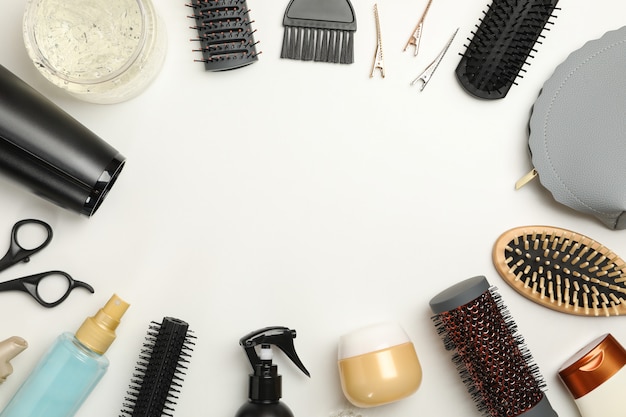 Hairdresser accessories on white