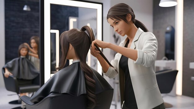 Hairdresser cut hair her client in a hair salon