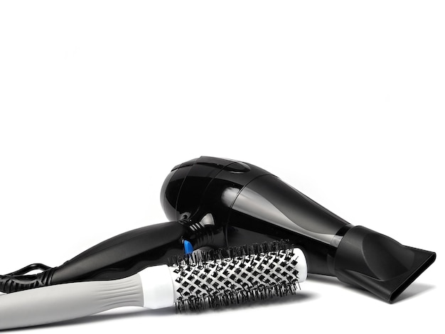 Hairdresser tools in beauty salon on white background