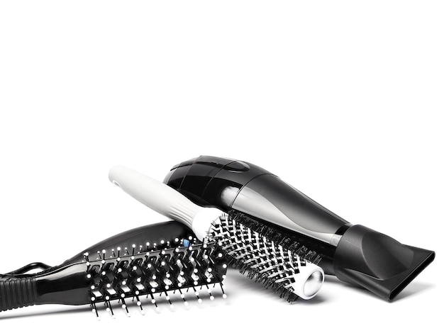 Photo hairdresser tools in beauty salon on white background