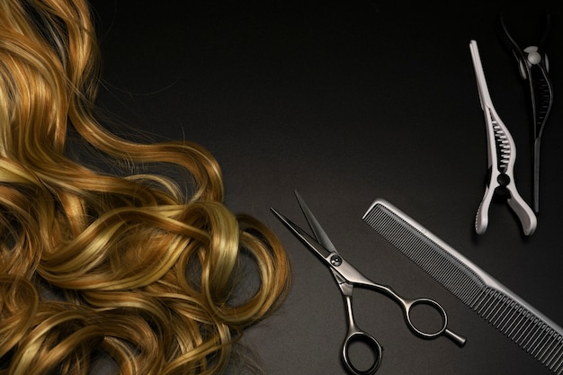 Hairdressing set on a dark background