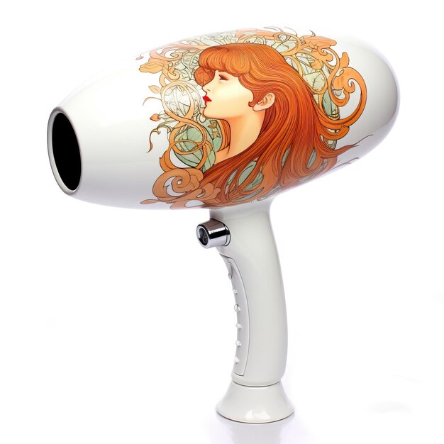 Hairdryer Art Nouveau art style white background hi