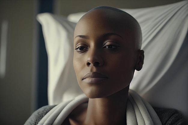 Hairless african american womanin hospital Bald lady Ai generative