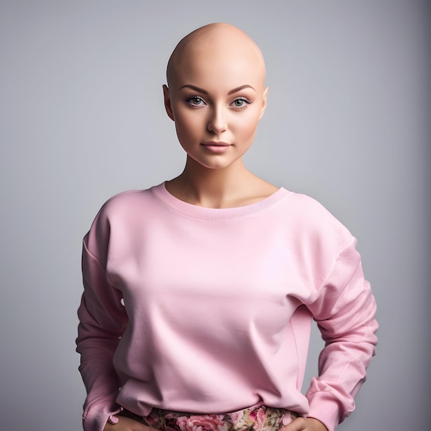 Hairless woman Portrait with skin cancer world cancer day social media post