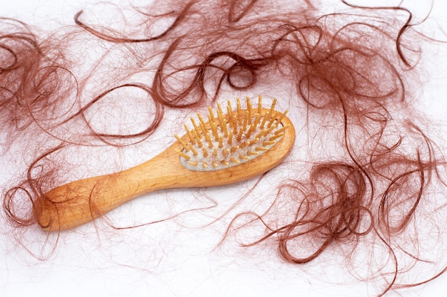 Hairs loss fall in comb on white