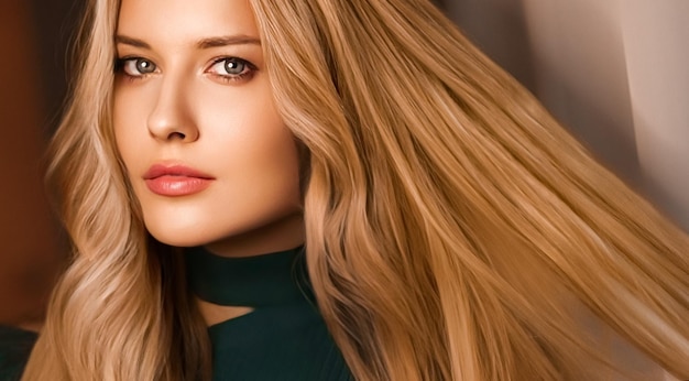 Hairstyle beauty and hair care beautiful woman with long healthy hair blonde model wearing natural makeup glamour portrait for hair salon and haircare