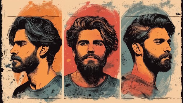 Причёски бороды и усы для мужчин Иллюстрации ухода за собой