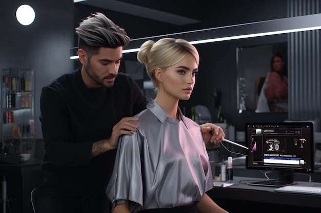 Hairstylist creating a trendy and stylish Generative ai