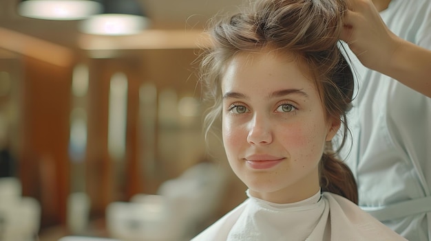 A hairstylist styles the hair of a young lady Generative Ai