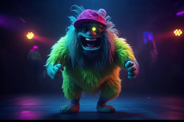 Hairy monster dancing to hiphop on an animated loop generative IA