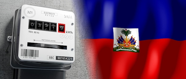 Haiti country flag and energy meter 3D illustration