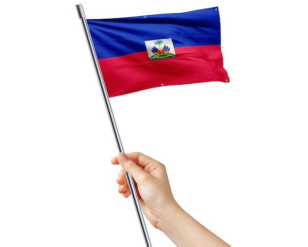 Haiti flag waving in hands showing symbol of independence national identity