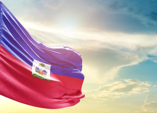 Haiti flag waving in the sky